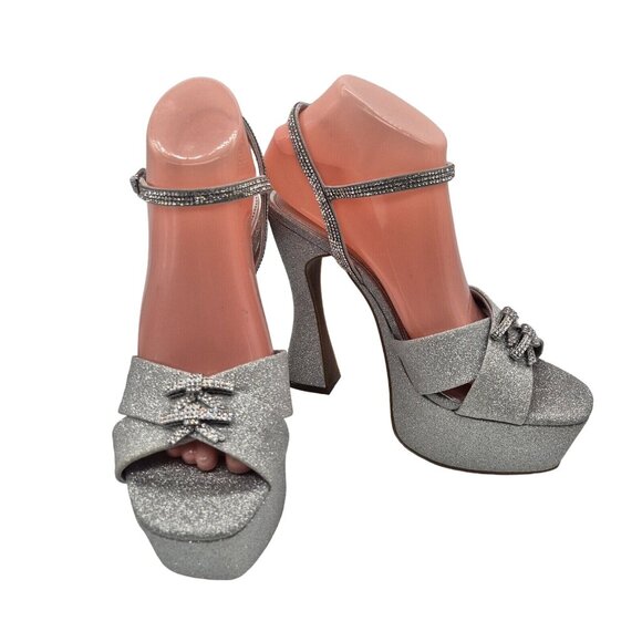 Gianni Bini Women’s Platform Heels Size 9.5 Silver Glitter Rhinestone Dempse 674 - Picture 3 of 13